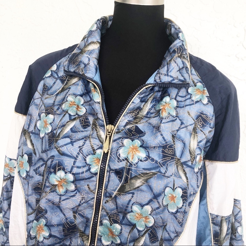 Vintage Nylon 1980’s 1990’s Floral Zip Up Jacket Coat Size Medium Retro Bomber - Picture 2 of 8